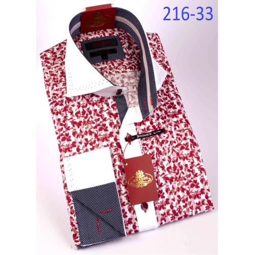 Axxess Red / White Paisley / Dotted Stripe Design With Red Handpick Stitching 100% Cotton Dress Shirt 216-33